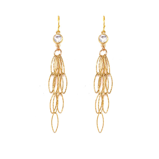 Diamond CZ Tassel Earrings - Gold