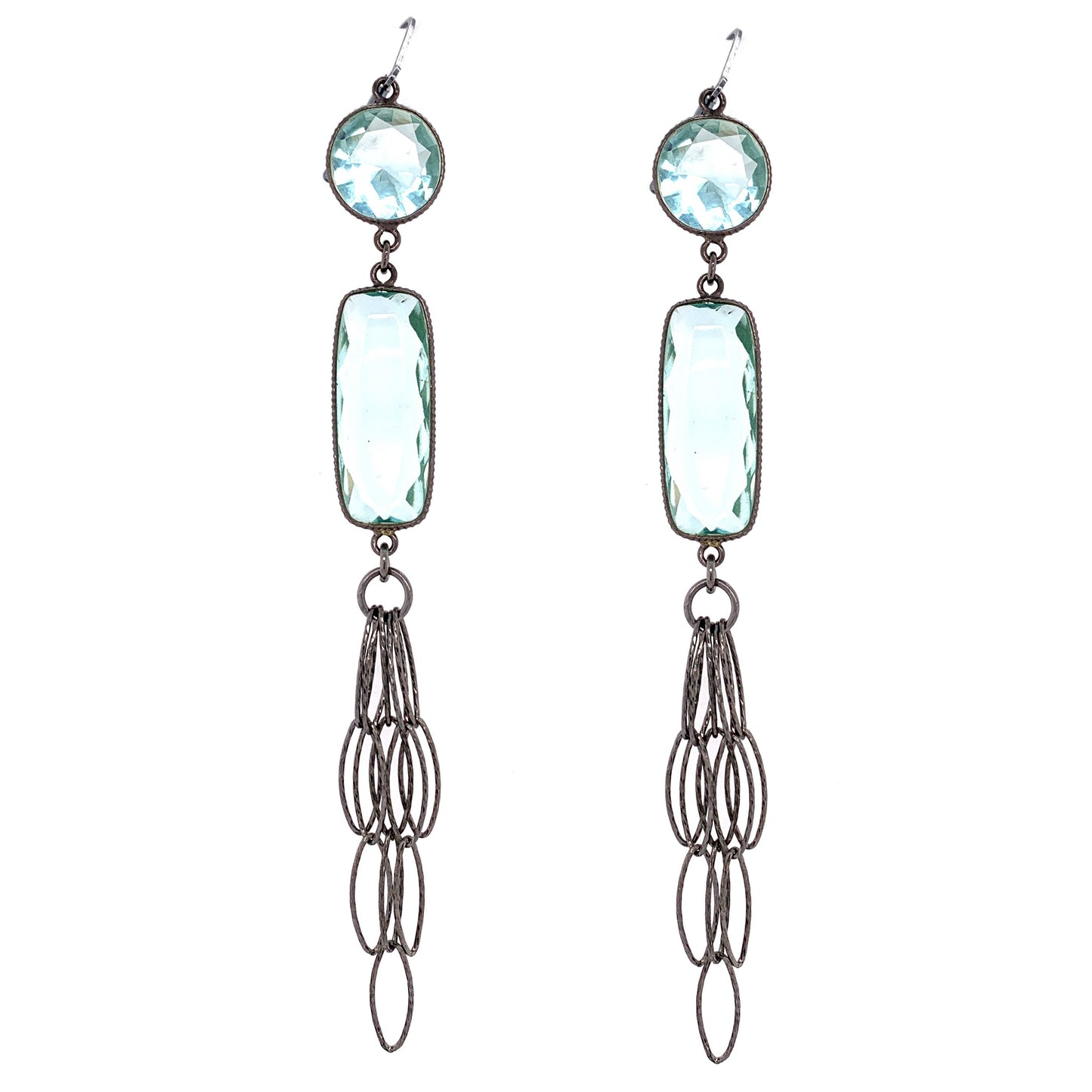 Blue Topaz Super LONG Statement Tassels - Black Oxidized Silver