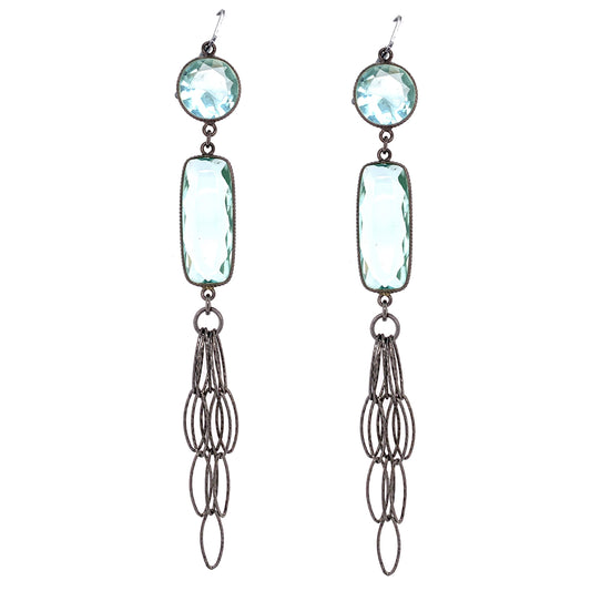 Blue Topaz Super LONG Statement Tassels - Black Oxidized Silver