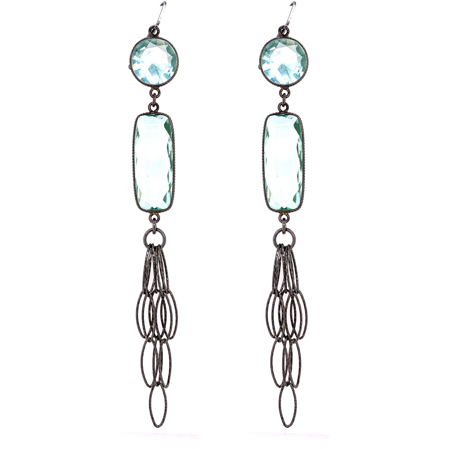 Blue Topaz Super LONG Statement Tassels - Black Oxidized Silver