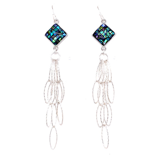 Abalone Navy Inlay Tassel Earrings -Silver