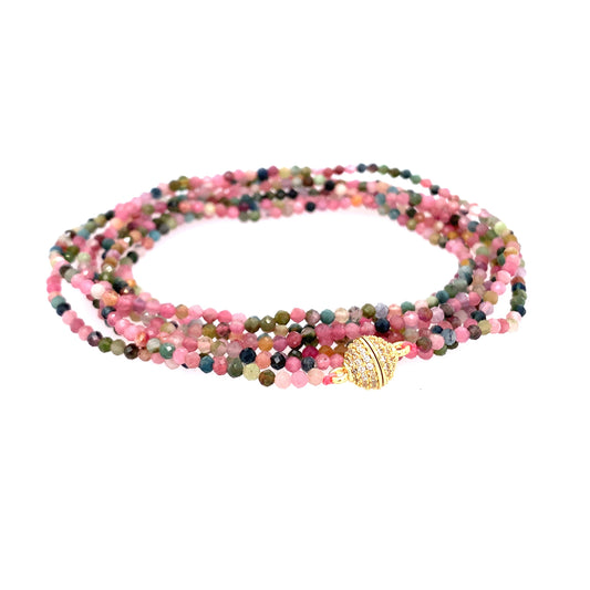 Tourmaline (Watermelon) Multi Wear 52" Long Necklace or Wrap Bracelet