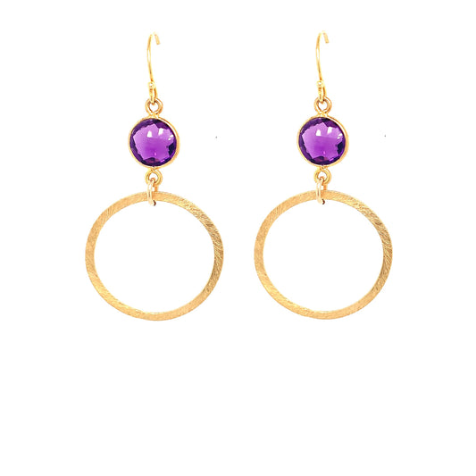 Amethyst Faceted Small Gold Hoops