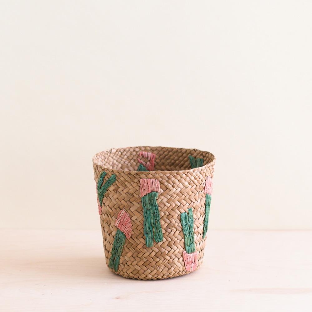 Cactus Embroidery Soft Natural Basket - Handmade Bins | LIKHÂ