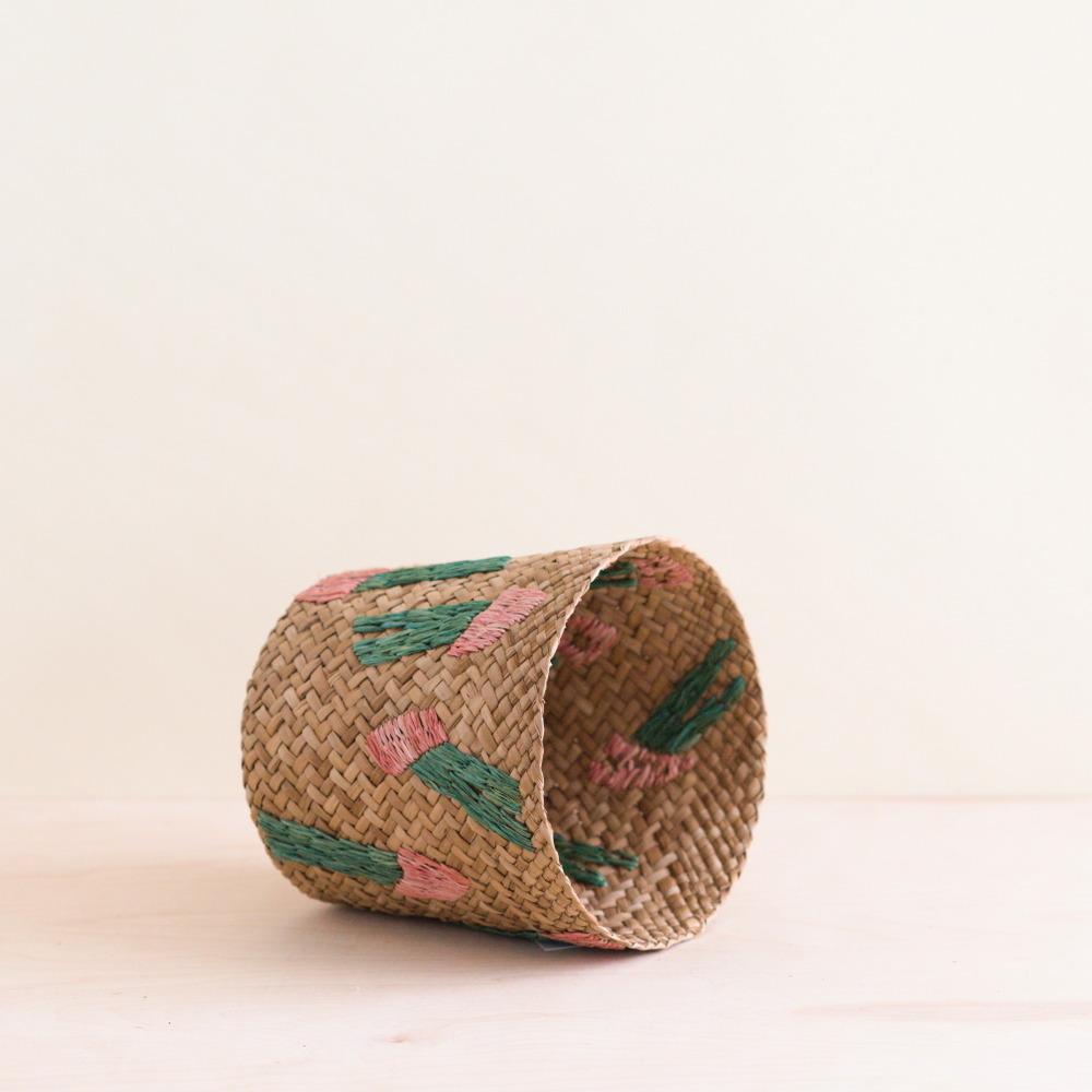 Cactus Embroidery Soft Natural Basket - Handmade Bins | LIKHÂ