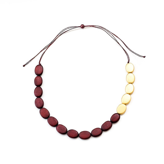 Burgundy and Gold Necklace - Guija Wooden Necklaces | LIKHÂ
