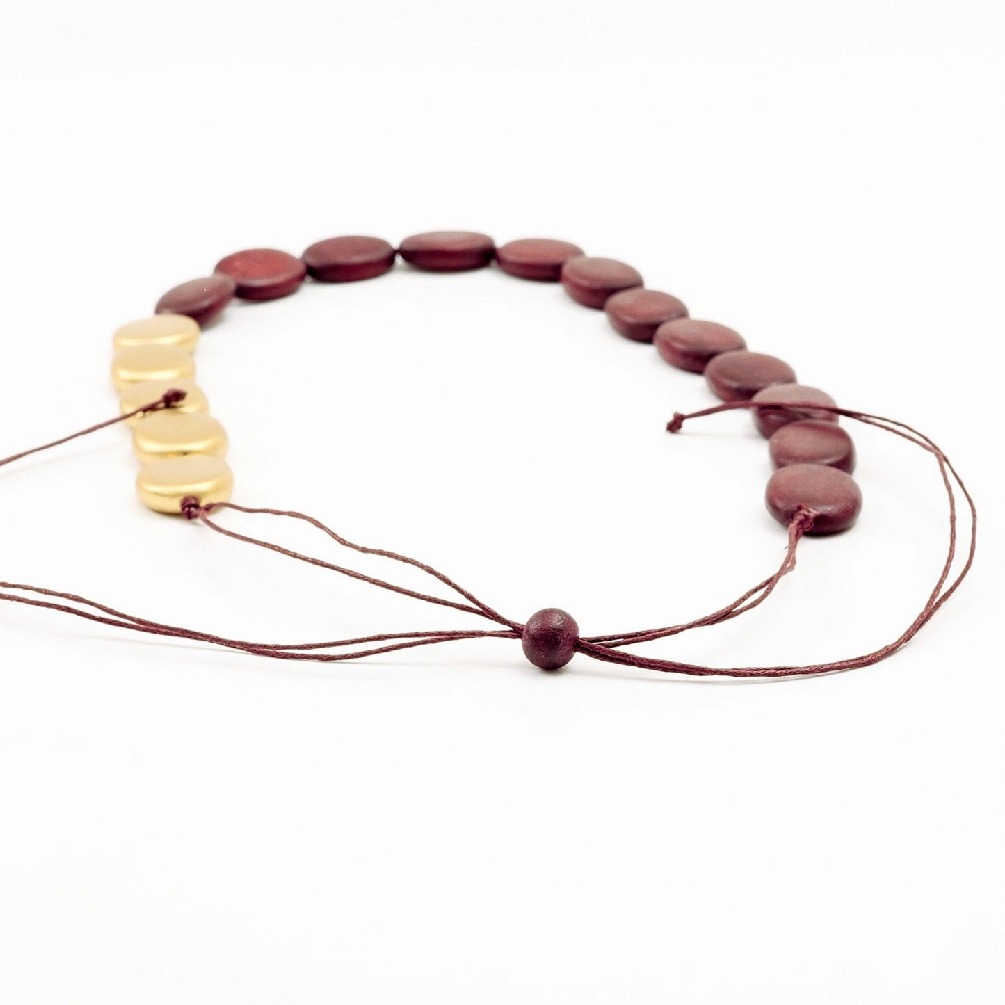 Burgundy and Gold Necklace - Guija Wooden Necklaces | LIKHÂ