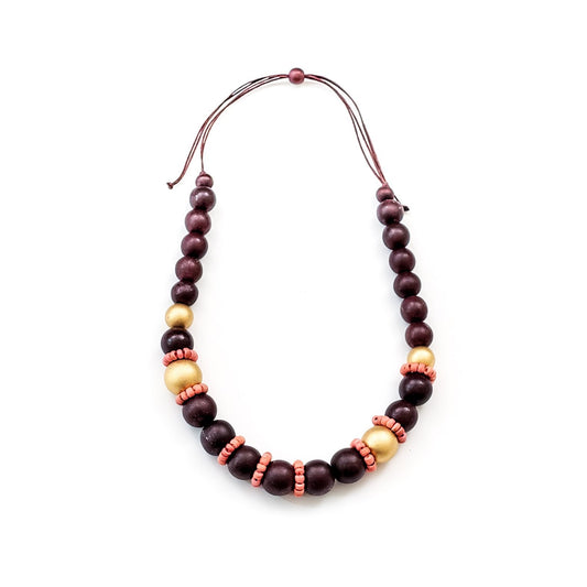 Burgundy Handmade Wooden Necklaces Pompa | LIKHÂ