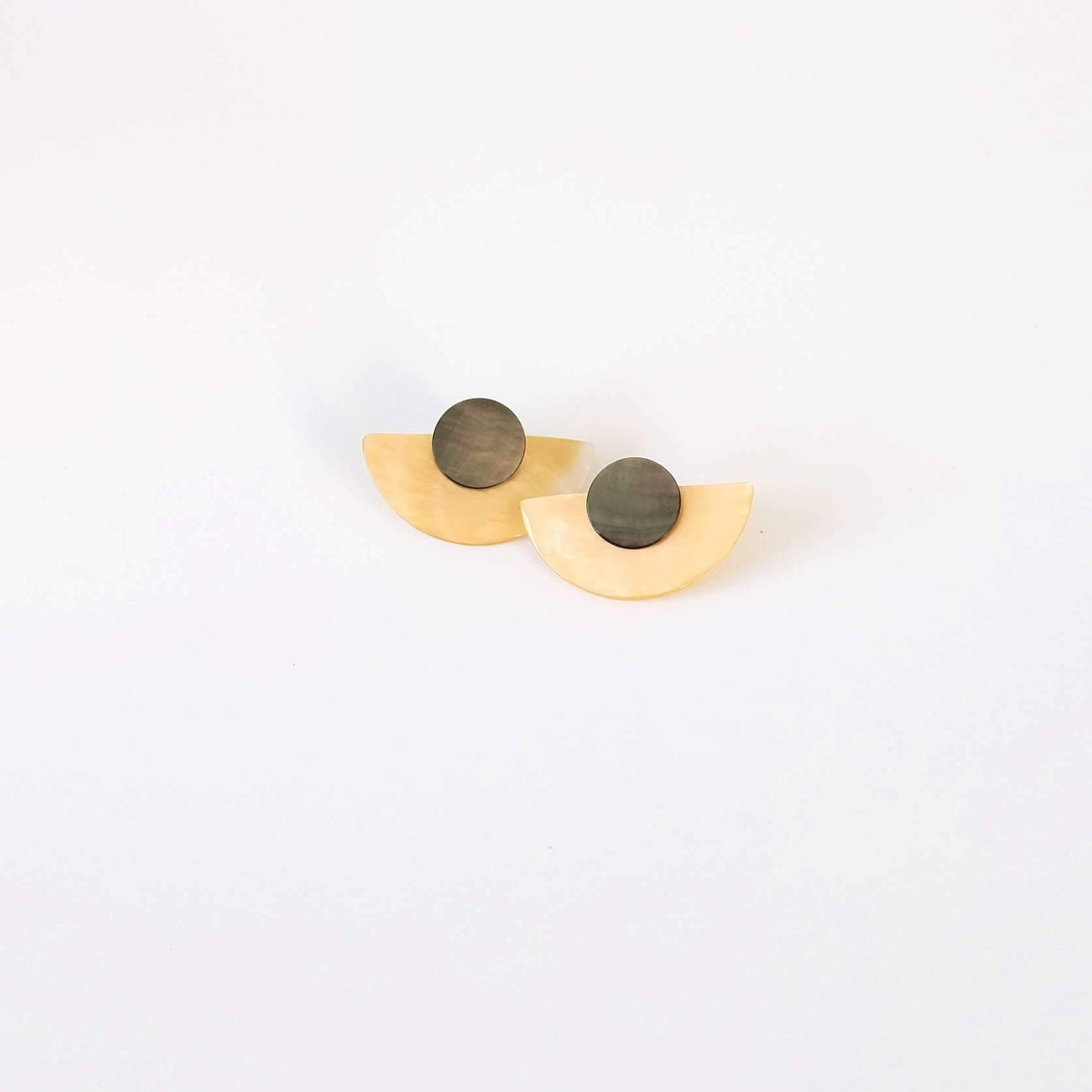 3-in-1 Dark Two-Tone Circle and Halfmoon Geometric Studs - Mother of Pearl Earrings | LIKHÂ
