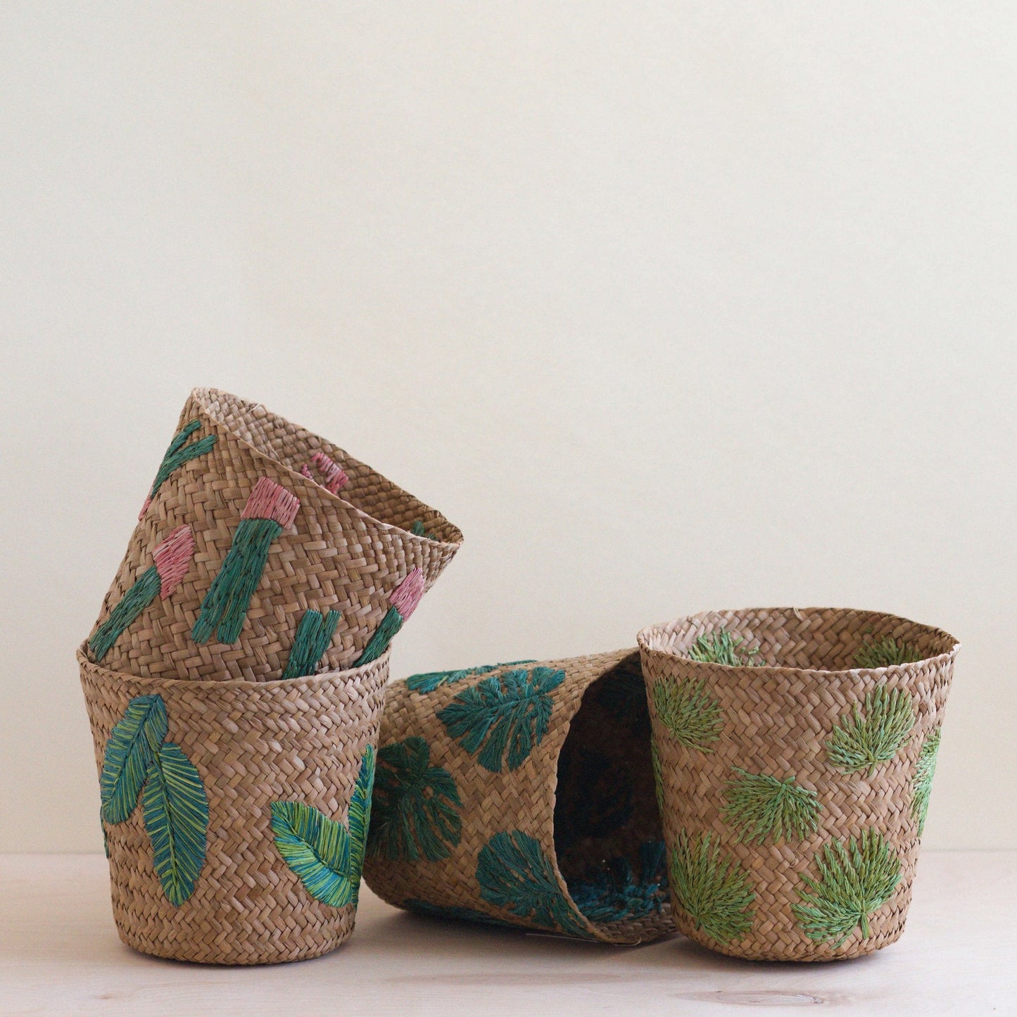 Banana Leaf Embroidery Soft Woven Basket - Plant Baskets | LIKHÂ