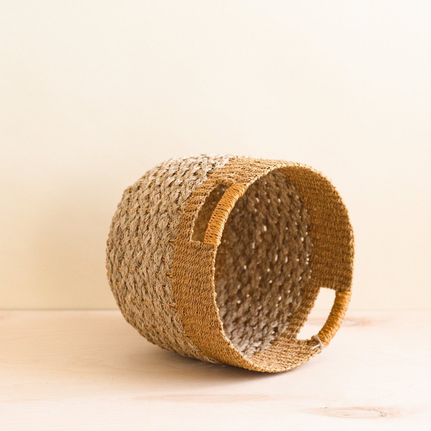 Golden Brown Patterned Round Floor Basket - Storage Bins | LIKHÂ