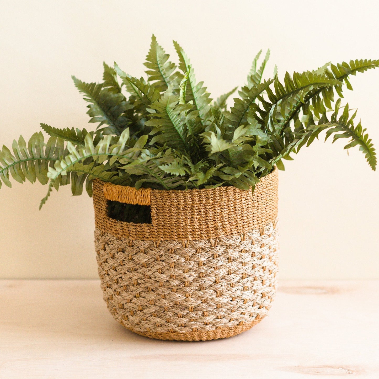 Golden Brown Patterned Round Floor Basket - Storage Bins | LIKHÂ