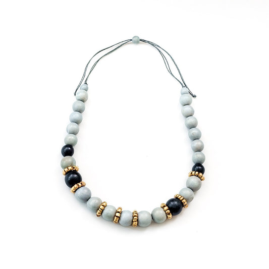 Handmade Grey Bead Necklace Pompa | LIKHÂ