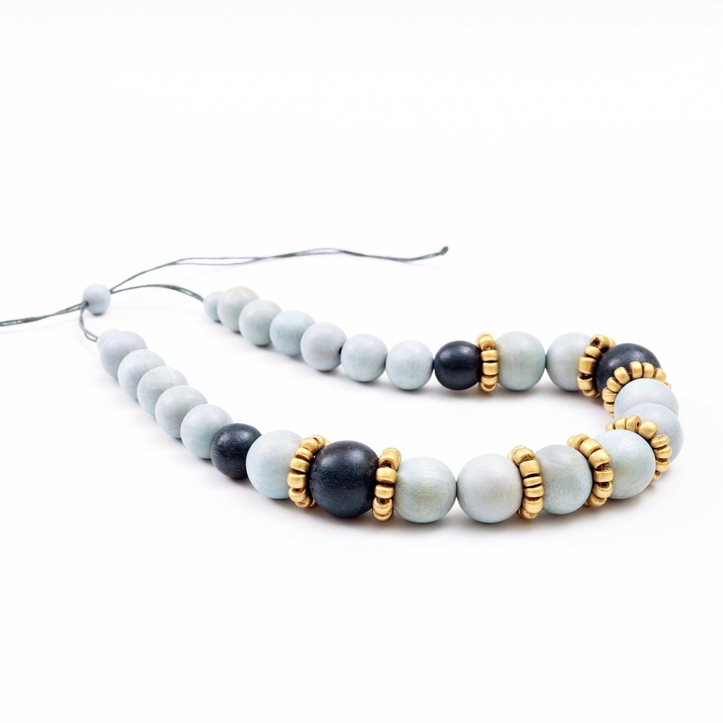Handmade Grey Bead Necklace Pompa | LIKHÂ