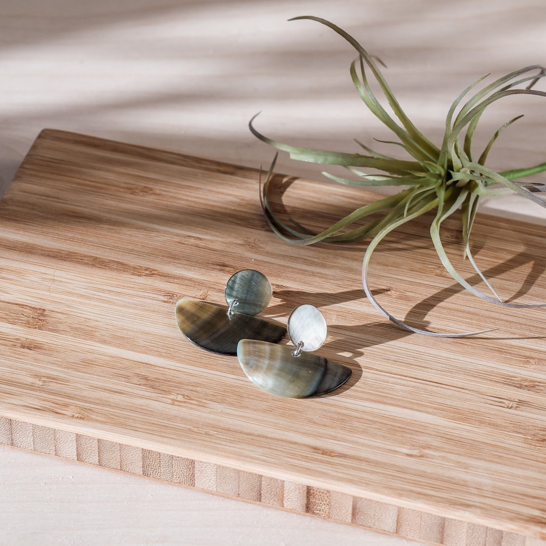 Geometric Earrings, Iridescent Grey - Shell Jewelry | LIKHÂ