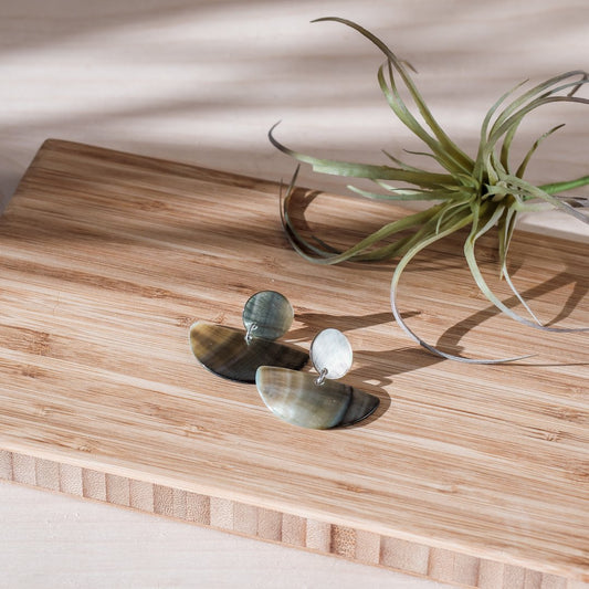 Geometric Earrings, Iridescent Grey - Shell Jewelry | LIKHÂ
