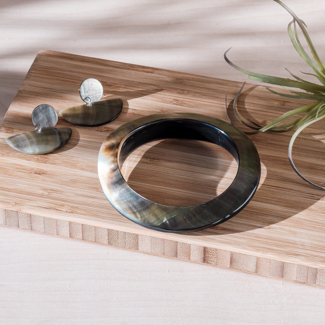 Geometric Earrings, Iridescent Grey - Shell Jewelry | LIKHÂ