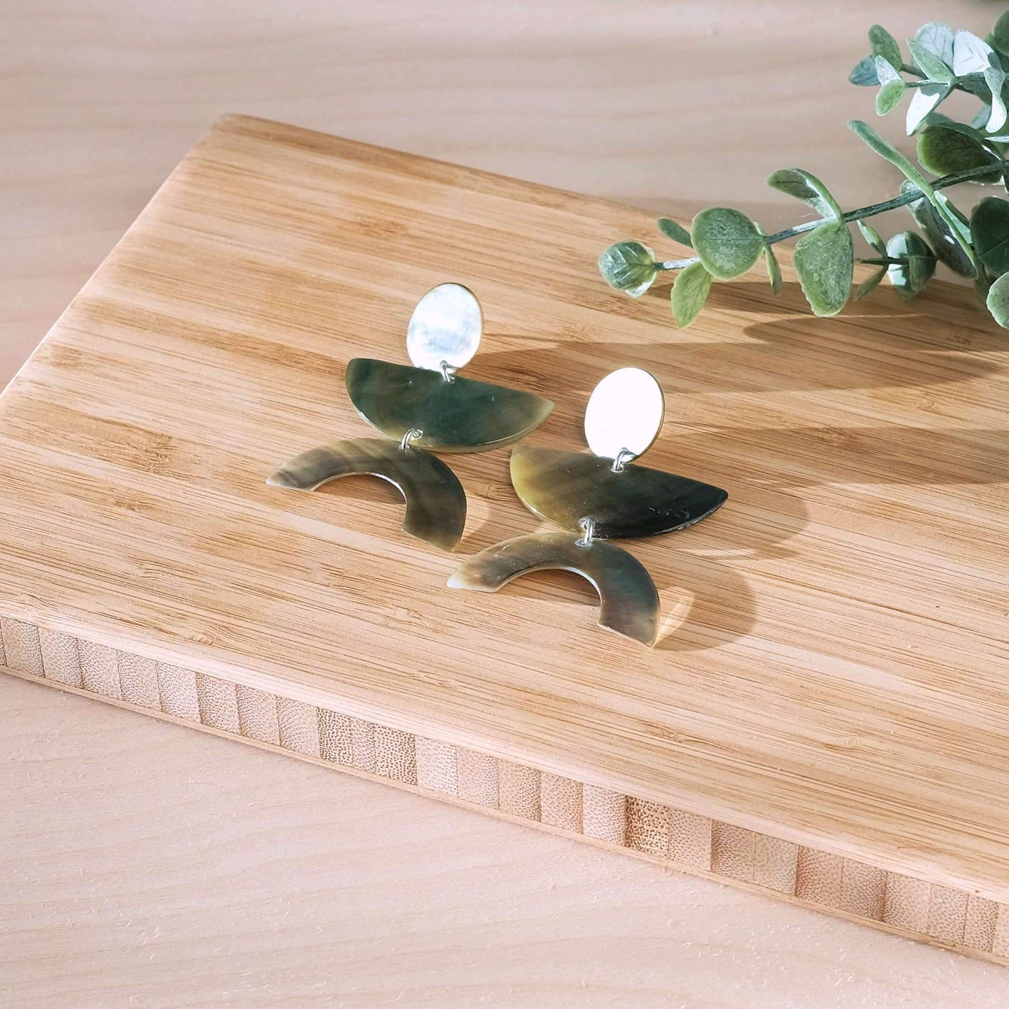 Iridescent Grey Long Geometric Earrings - Mother of Pearl Earrings | LIKHÂ