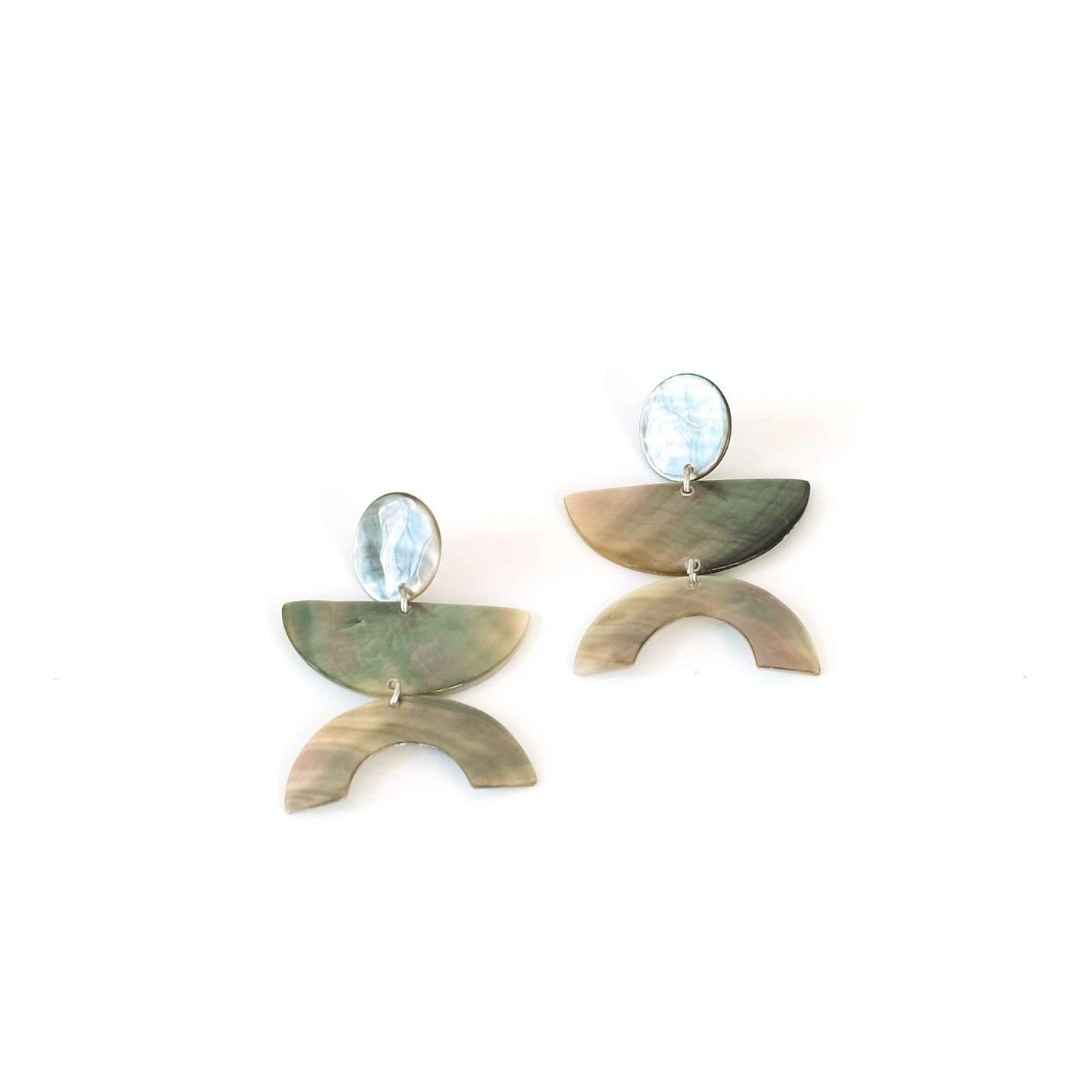 Iridescent Grey Long Geometric Earrings - Mother of Pearl Earrings | LIKHÂ