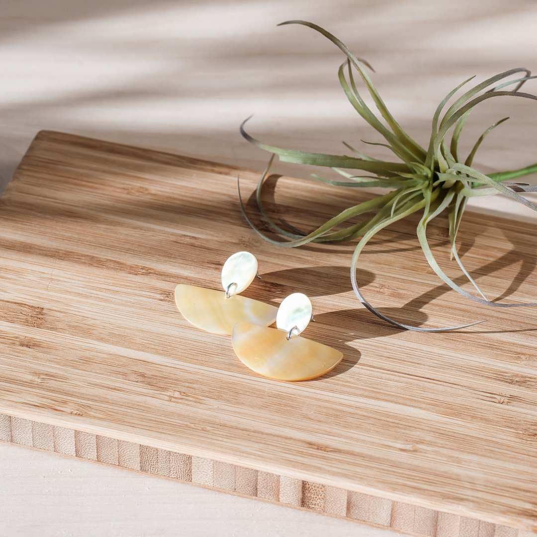 Geometric Earrings, Golden Yellow - Mother-of-Pearl Jewelry | LIKHÂ