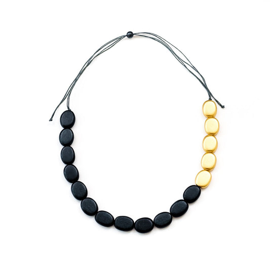 Gold and Charcoal Wooden Bead Necklace Guija | LIKHÂ