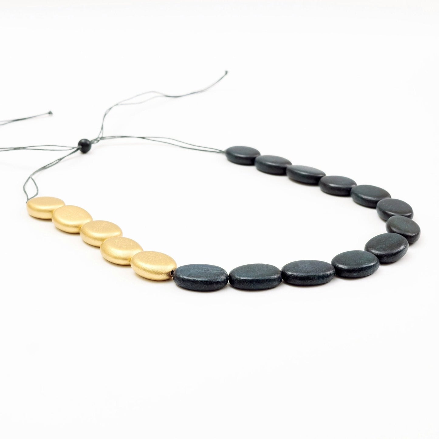 Gold and Charcoal Wooden Bead Necklace Guija | LIKHÂ