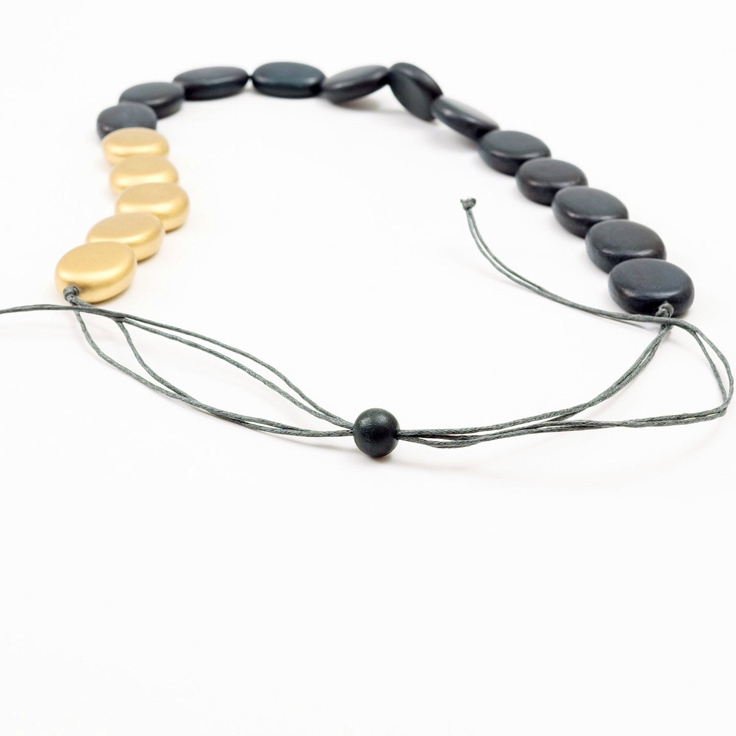 Gold and Charcoal Wooden Bead Necklace Guija | LIKHÂ