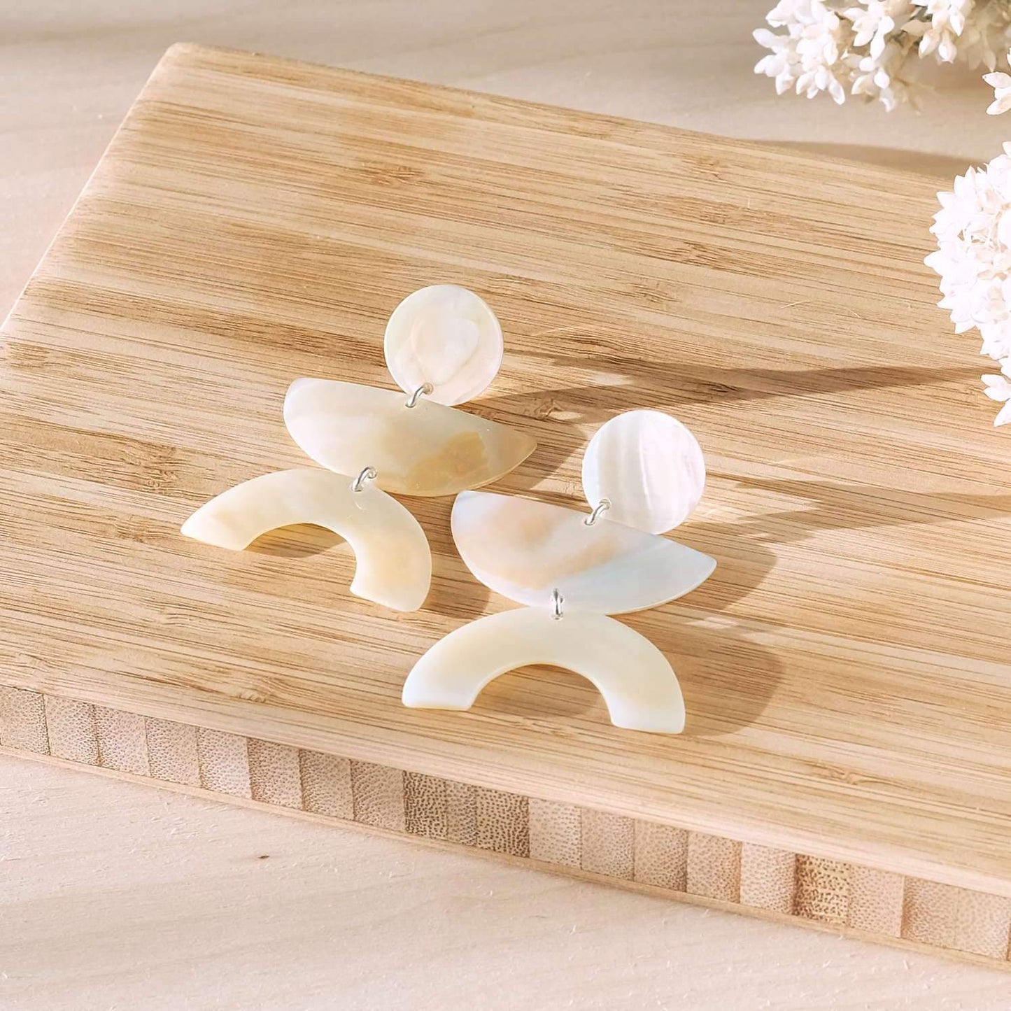 Pearl White Long Dangle Earrings - Mother of Pearl Earrings | LIKHÂ