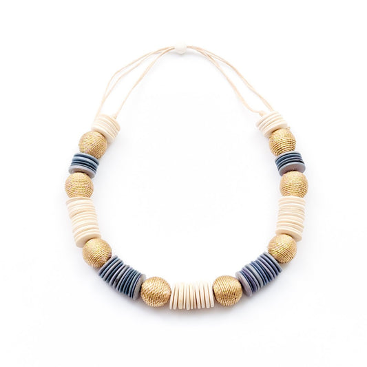 Wood Statement Necklace - Pastilla White and Light Blue | LIKHÂ
