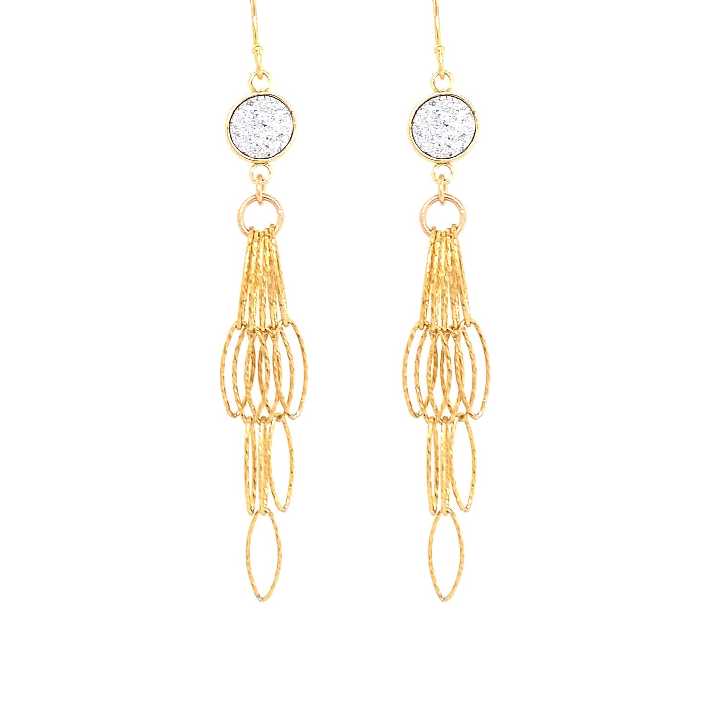 Silver Druzy Gold Tassel Earrings