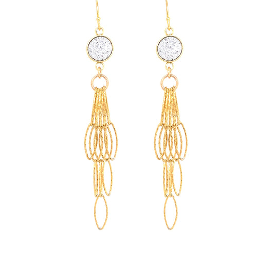 Silver Druzy Gold Tassel Earrings