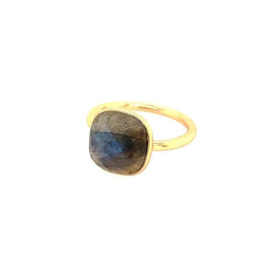 Natural Gemstone Cushion Cut Small Gold Ring