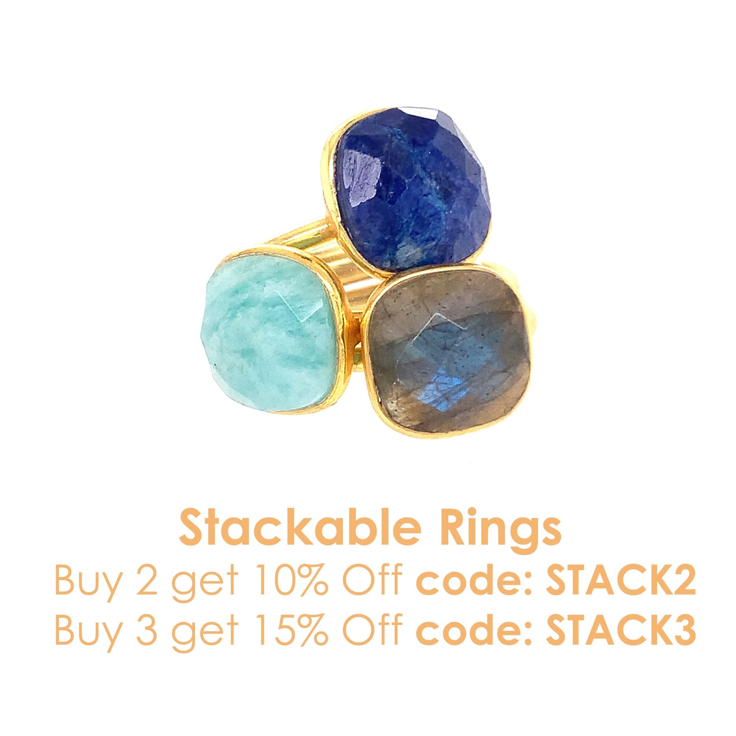 Natural Gemstone Cushion Cut Small Gold Ring
