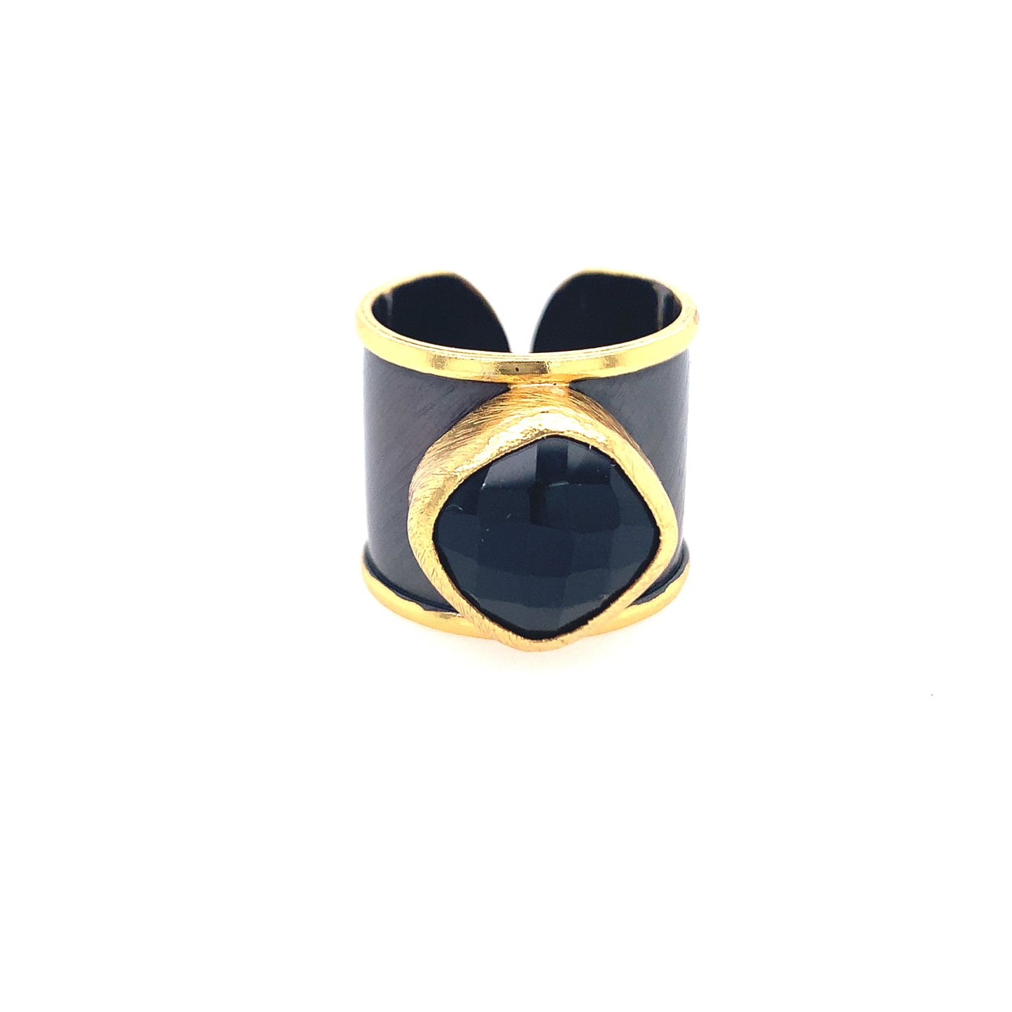 Two-Tone Colorful Gemstone Cuff Ring | Gold & Pewter