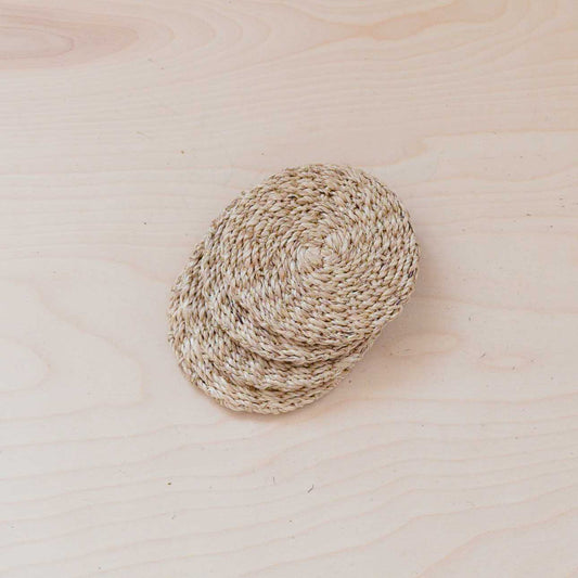 Natural Round Abaca Coasters, set of 4 - Woven Fiber | LIKHÂ