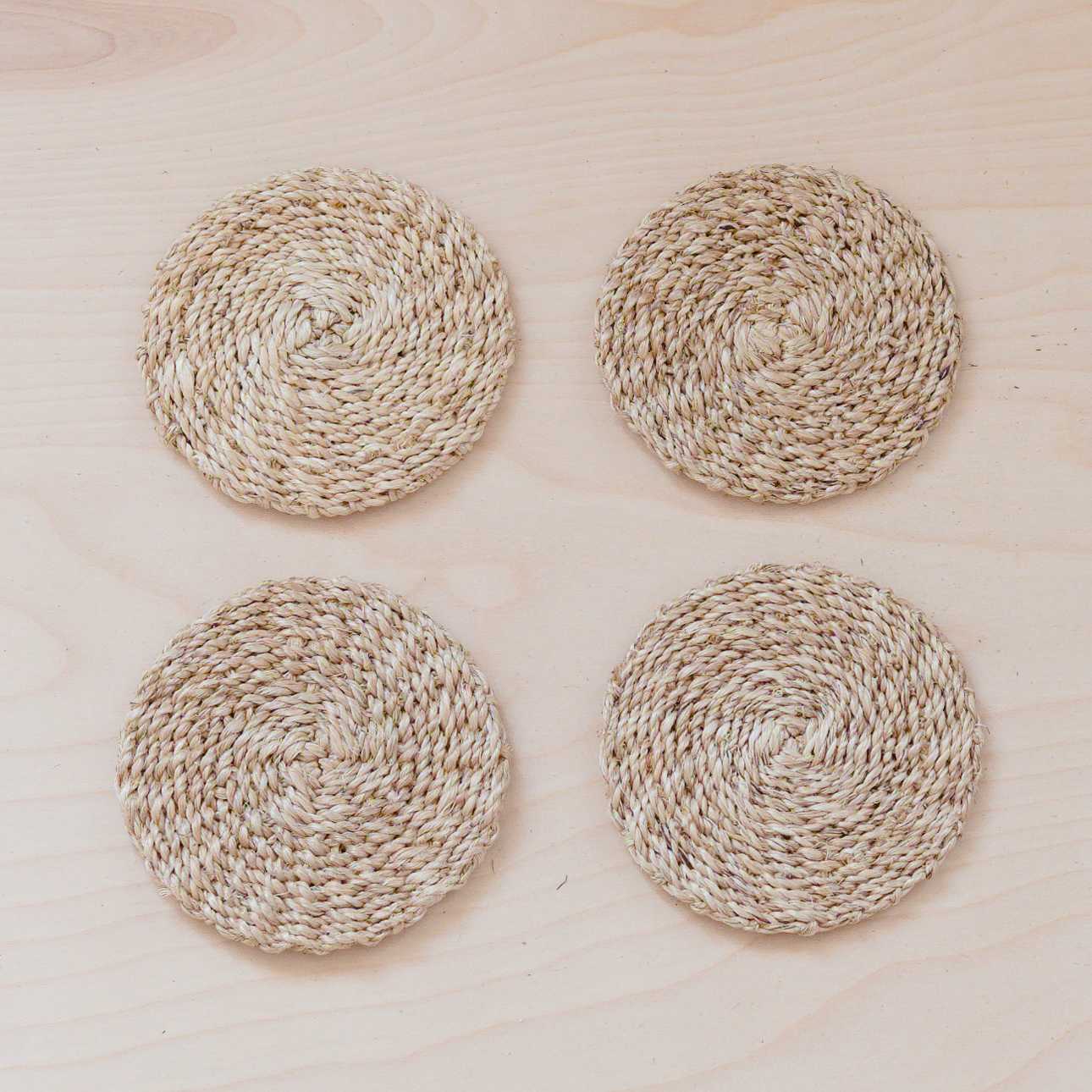 Natural Round Abaca Coasters, set of 4 - Woven Fiber | LIKHÂ