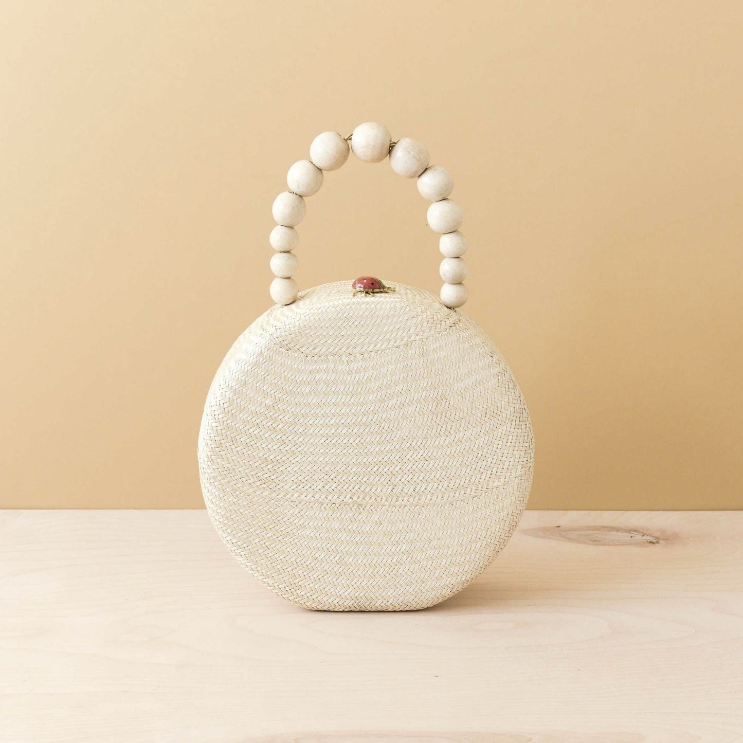 Oat Round Classic Handbag with Bead Handle - Woven Purse | LIKHÂ