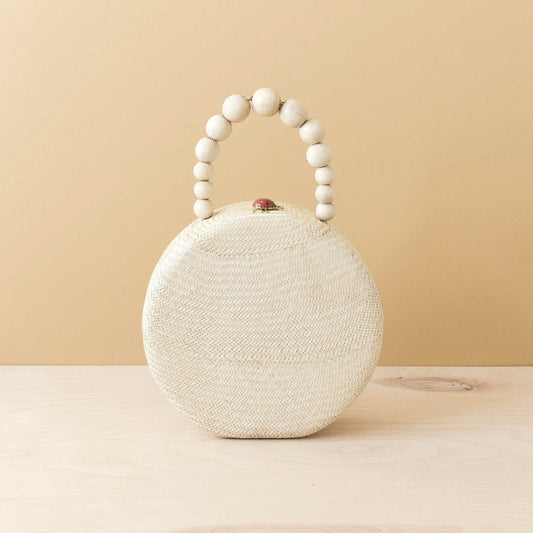 Oat Round Classic Handbag with Bead Handle - Woven Purse | LIKHÂ