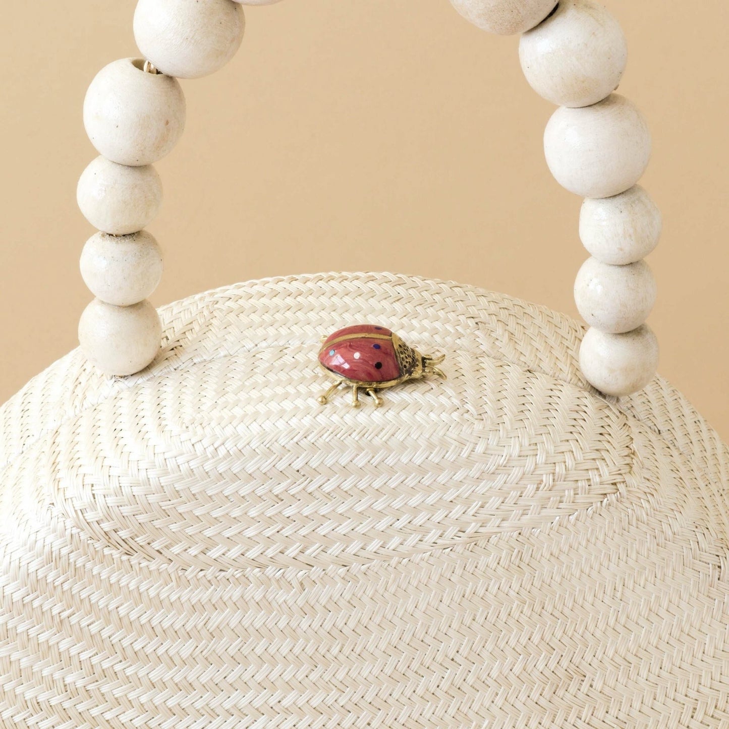 Oat Round Classic Handbag with Bead Handle - Woven Purse | LIKHÂ