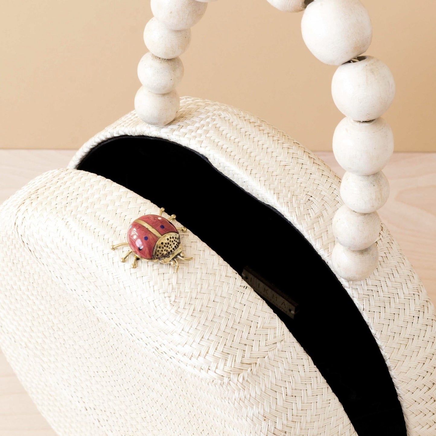 Oat Round Classic Handbag with Bead Handle - Woven Purse | LIKHÂ