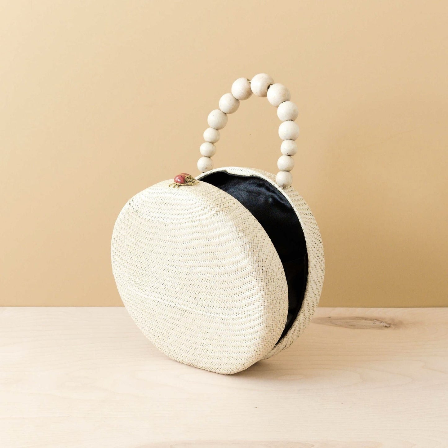Oat Round Classic Handbag with Bead Handle - Woven Purse | LIKHÂ