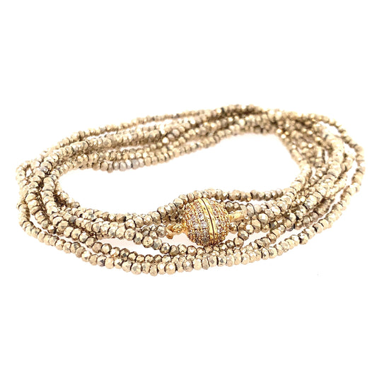Diamond Gold Pyrite Wear 52" Long Necklace or Wrap Bracelet, Gold