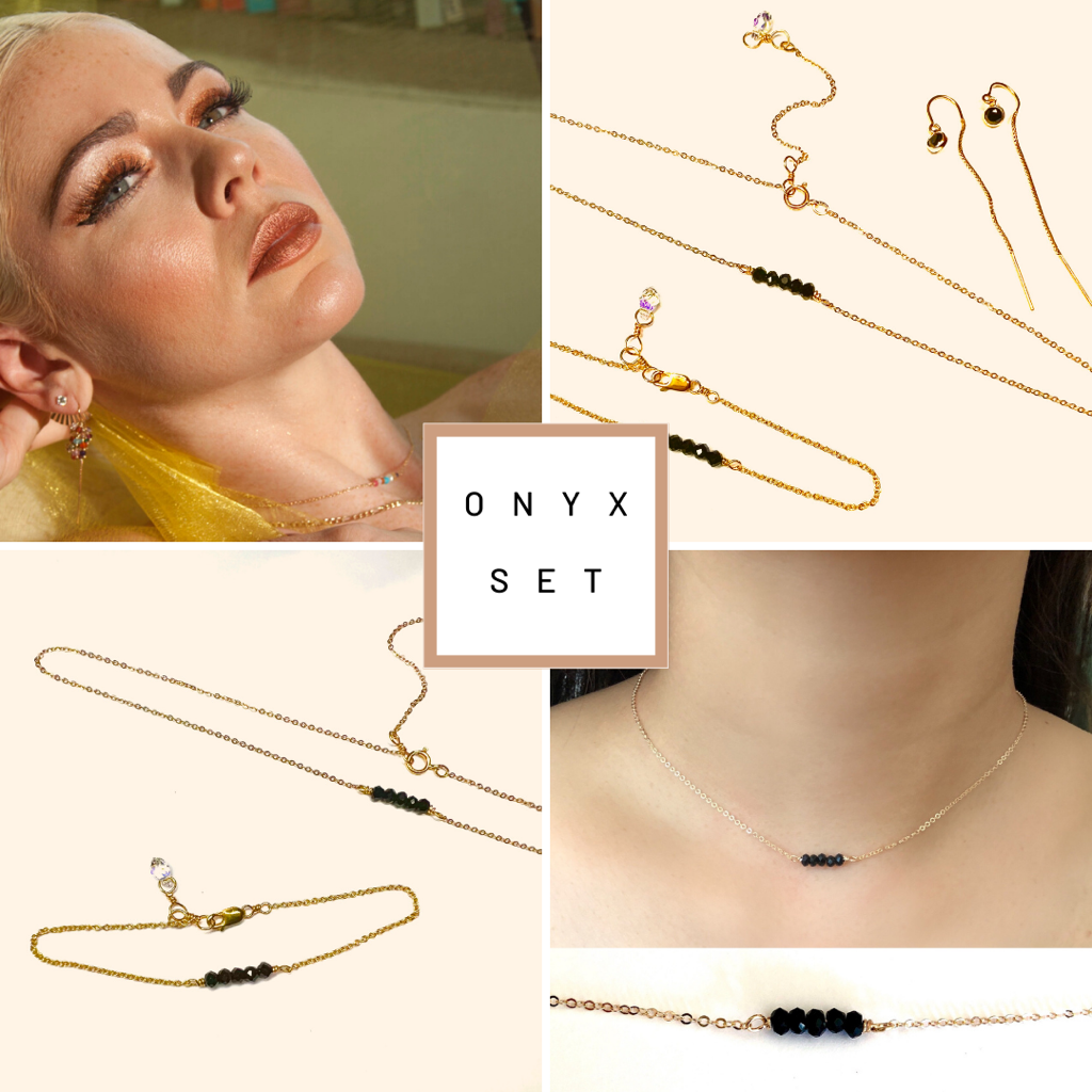 Set: Black onyx Necklace & Bracelet & Earrings