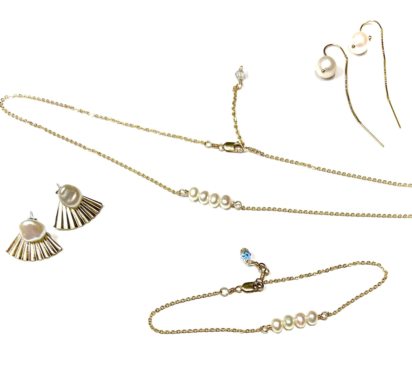 Four or three Pearl Necklace, silver or gold Necklace