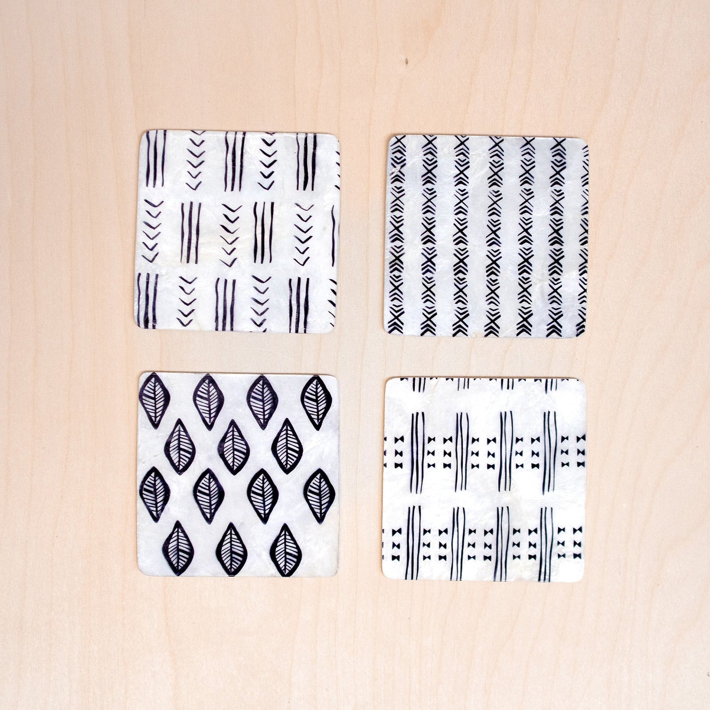 Capiz Coaster African Pattern, set of 4 - Shell Coasters | LIKHÂ