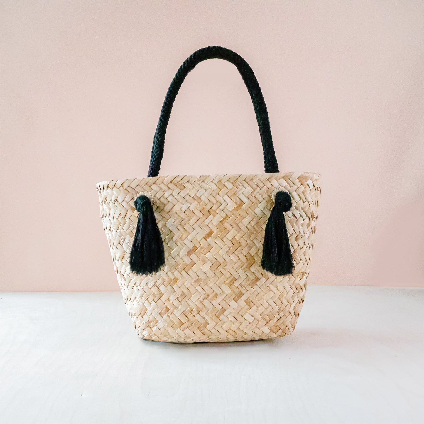 Black Modern Straw Tote with Cord Handles - Classic Tote Bags | LIKHA