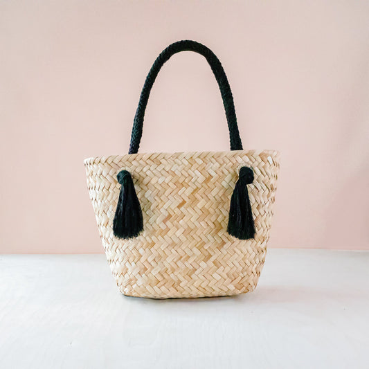 Black Modern Straw Tote with Cord Handles - Classic Tote Bags | LIKHA