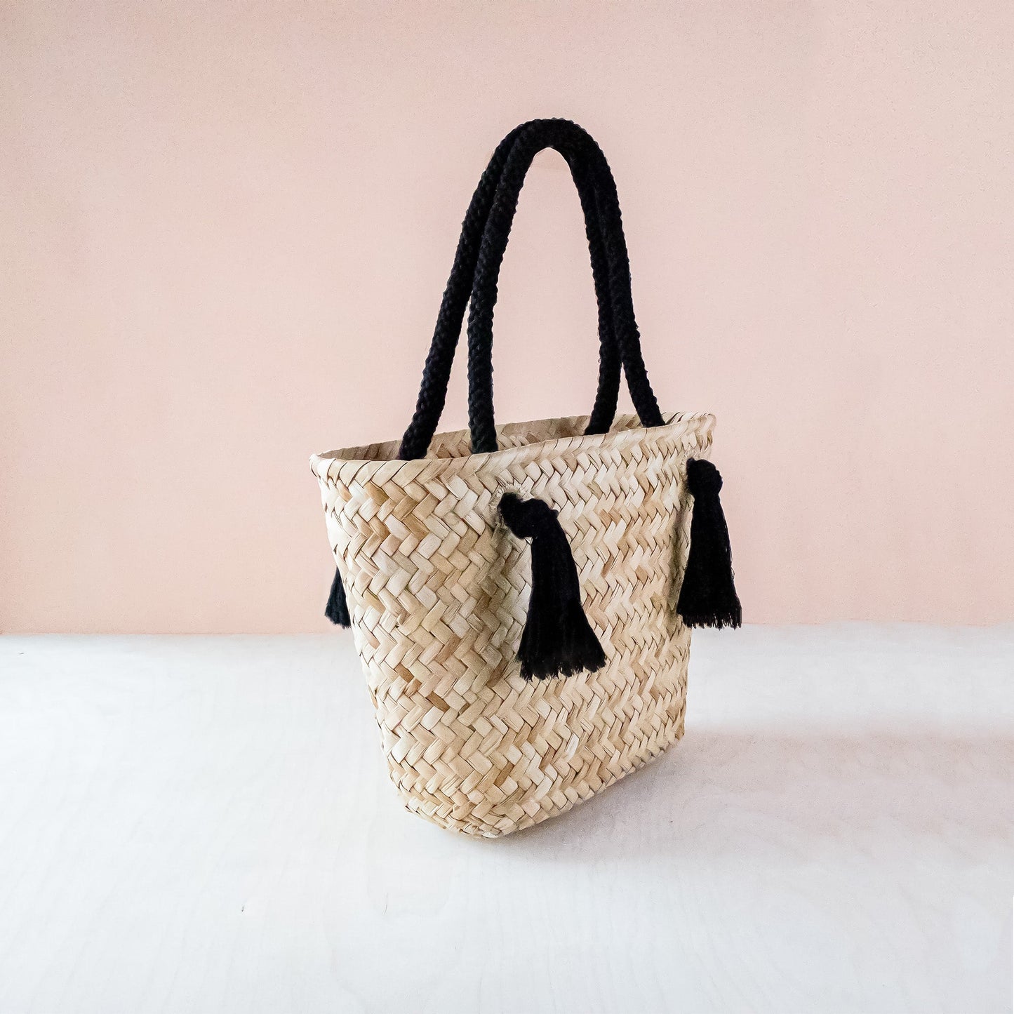 Black Modern Straw Tote with Cord Handles - Classic Tote Bags | LIKHA