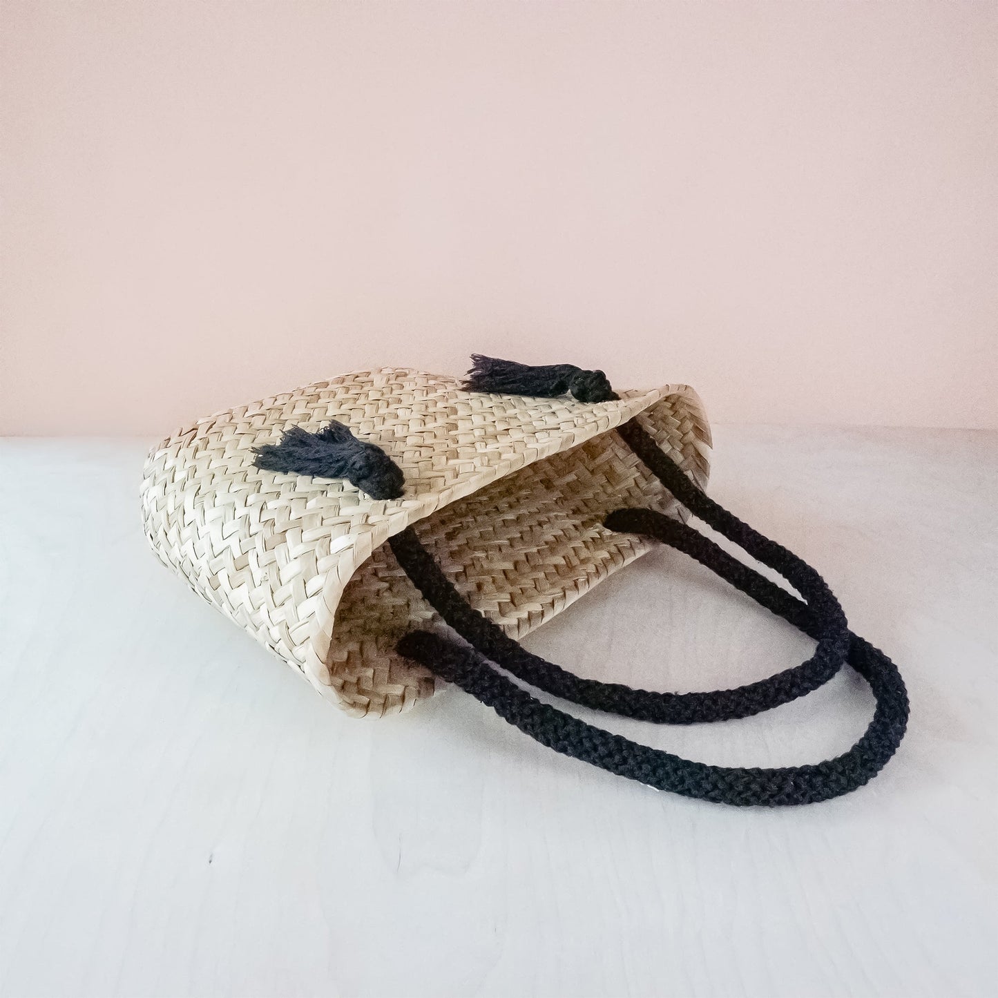 Black Modern Straw Tote with Cord Handles - Classic Tote Bags | LIKHA