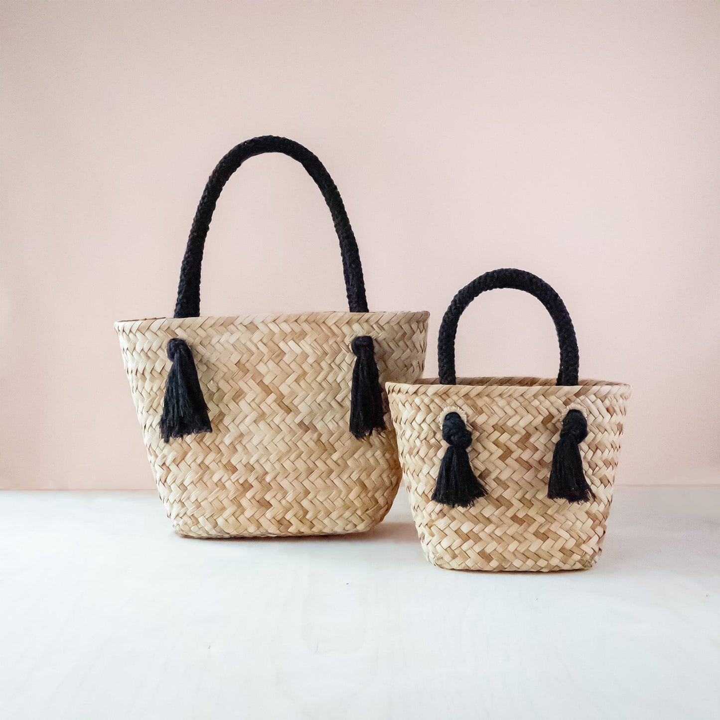 Black Modern Straw Tote with Cord Handles - Classic Tote Bags | LIKHA